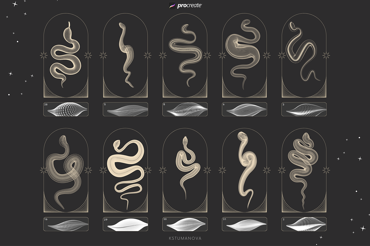 Procreate snake brushes, a Brush Add-On by KsTumanova (Photo 4 of 6)