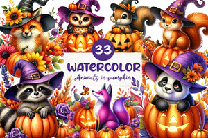 Animals in pumpkin clipart, an Illustration by CreationArt