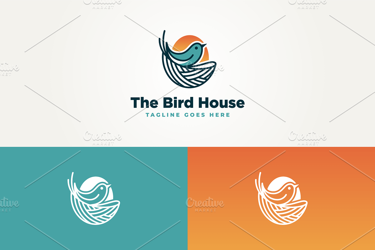 bird house with sun line art logo, a Branding & Logo Template by Blazybone