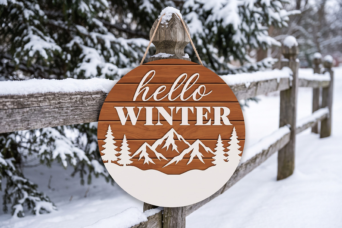 Hello Winter SVG Round Sign, Rustic, an Object Graphic by Libby Wishes (Photo 3 of 4)