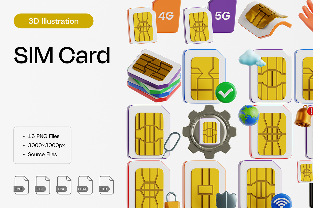 SIM Card 3D Icon Set, an Object 3D Model by Eklip Studio