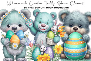 Whimsical Easter Teddy Bear Clipart, an Illustration by Black Bird Studio