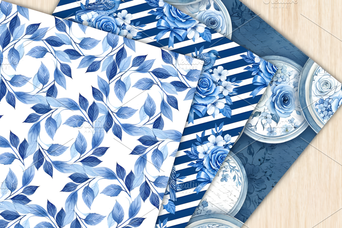 Watercolor BLUE FLOWERS Digital Pape, a Pattern Graphic by Design Station