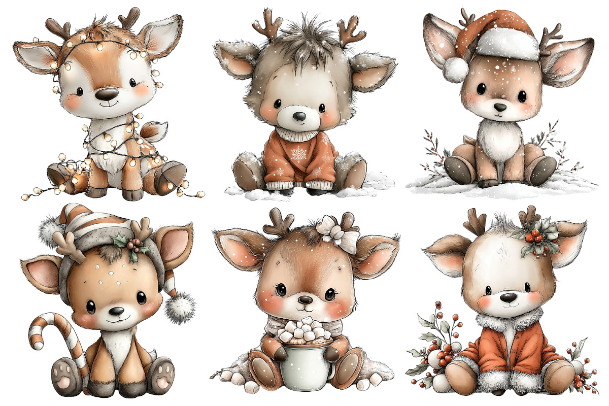 Whimsical Christmas Deer Clipart, an Illustration by Pixels.Craft (Photo 5 of 6)