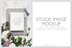 Notepad mockup with flowers., a Print Template by Una Matison
