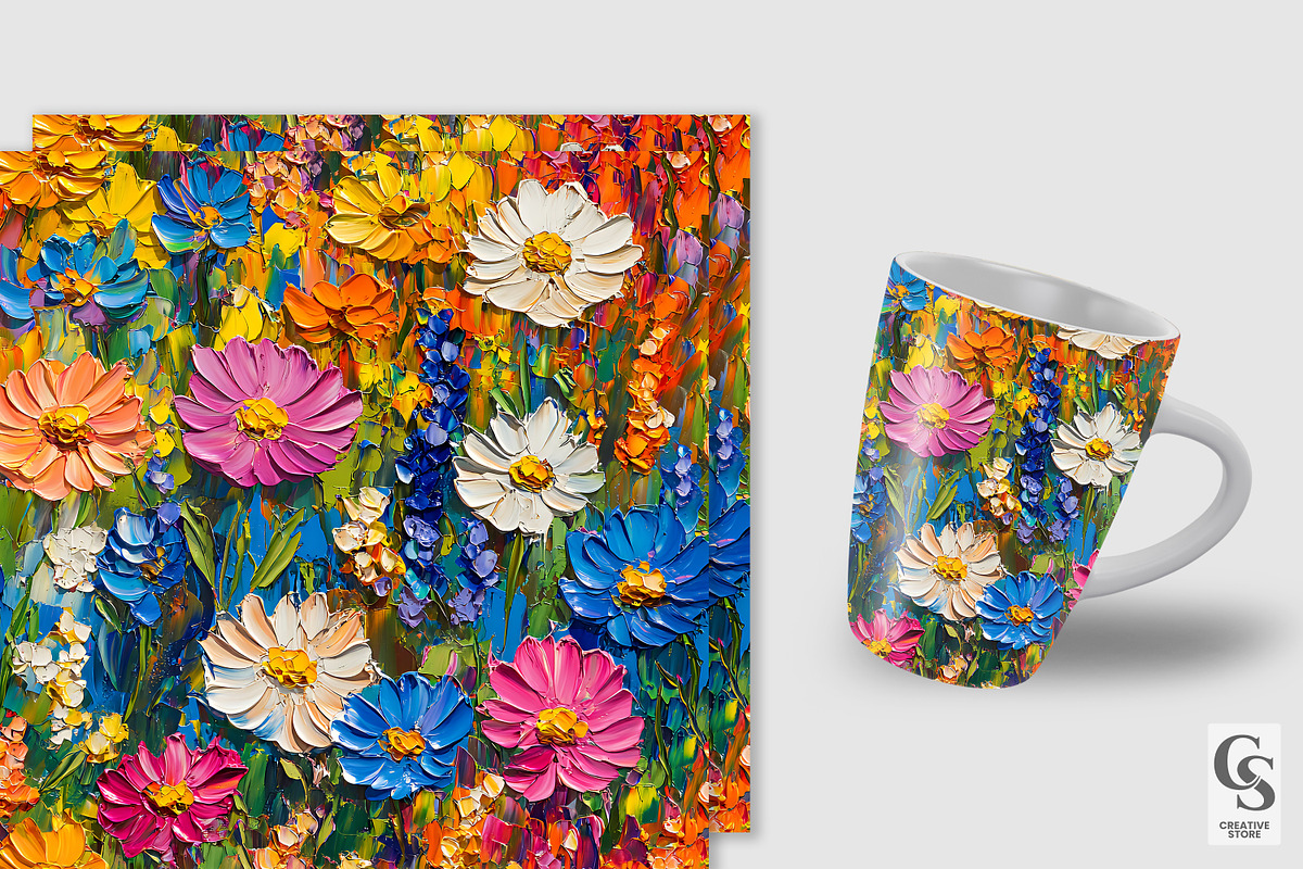 Colorful Impasto Paint Flower Papers, a Pattern Graphic by Creative Store (Photo 2 of 5)