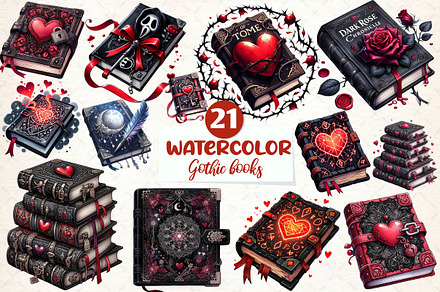 Gothic Valentine's Day books Clipart, an Illustration by CreationArt