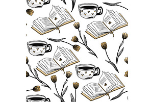 Hand drawn seamless pattern with, an Illustration by Toltemara