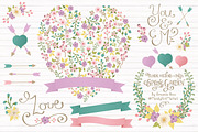 Garden Party Floral Heart & Banners, an Illustration by Amanda Ilkov (Thumbnail 1 of 4)