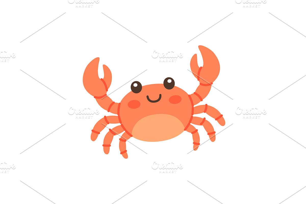 Cute crab with smiling face. Flat, an Animal Illustration by GraphiShop