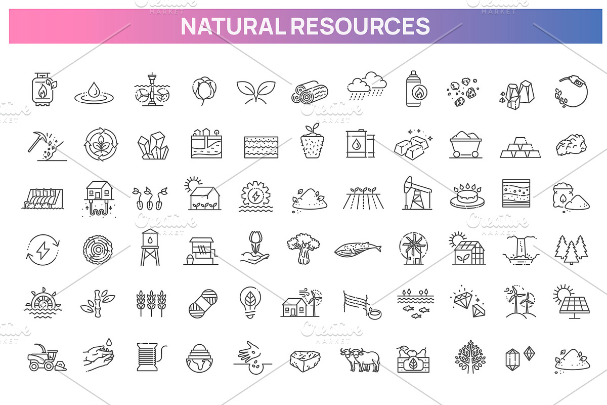 Natural Resources Linear Icon Set, an Outline Icon by Tettygreen (Photo 1 of 2)