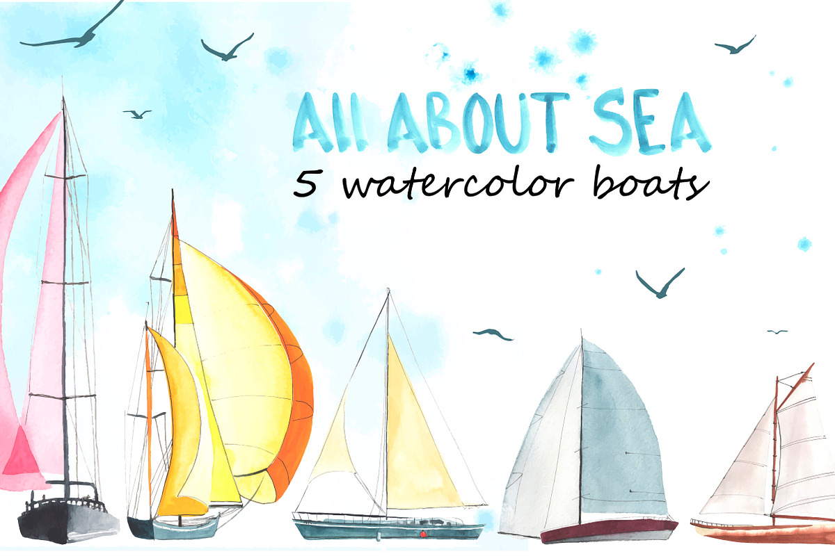 Watercolor Sailboats, a Sport Illustration by Olga Bonitas (Photo 1 of 4)