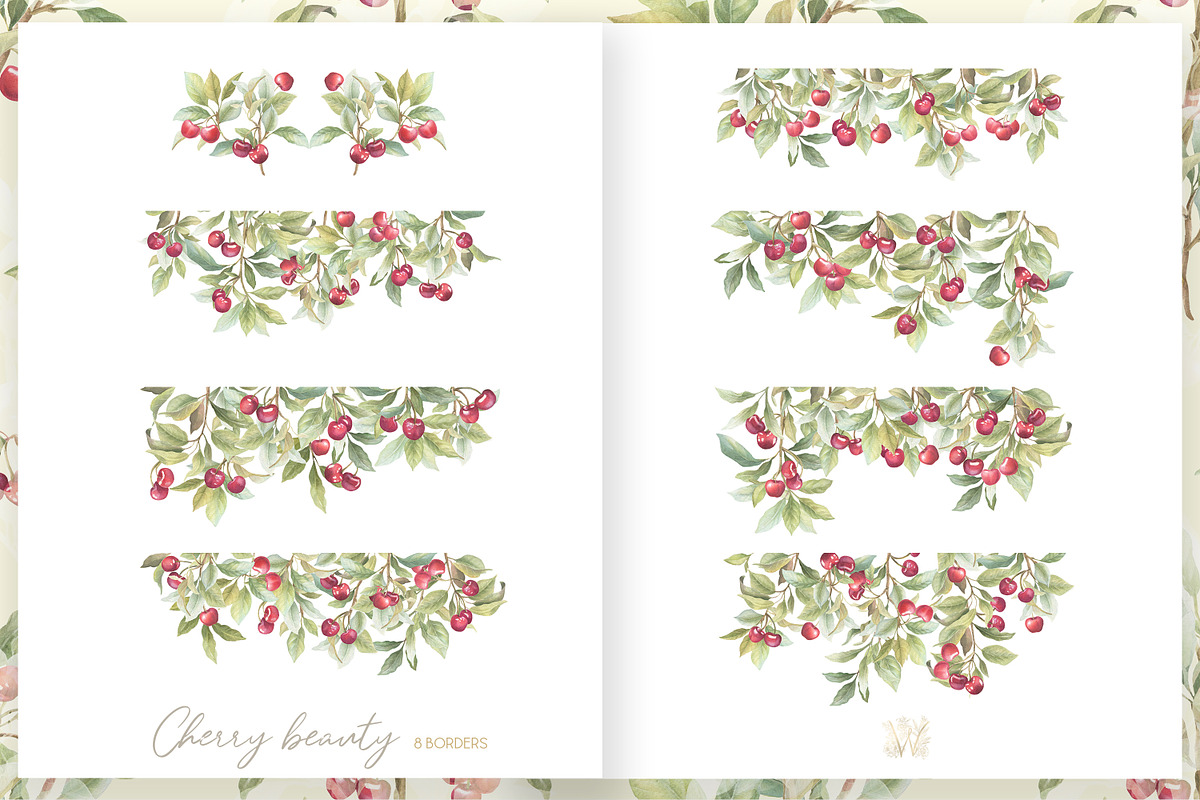 Vintage Cherry Crest Watercolor Set, a Decorative Illustration by WonderWonder (Photo 5 of 21)