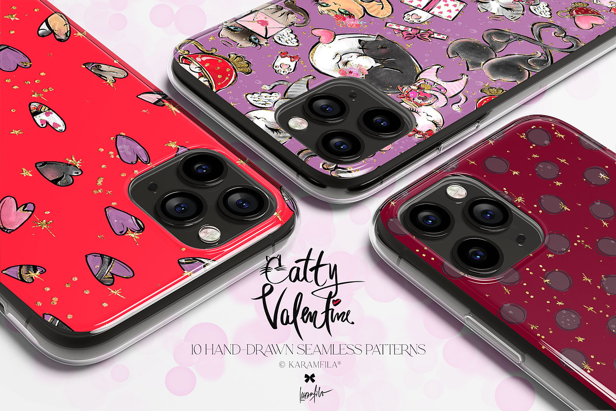 Valentine Cats Seamless Patterns Set, a Pattern Graphic by KaramfilaS (Photo 7 of 17)
