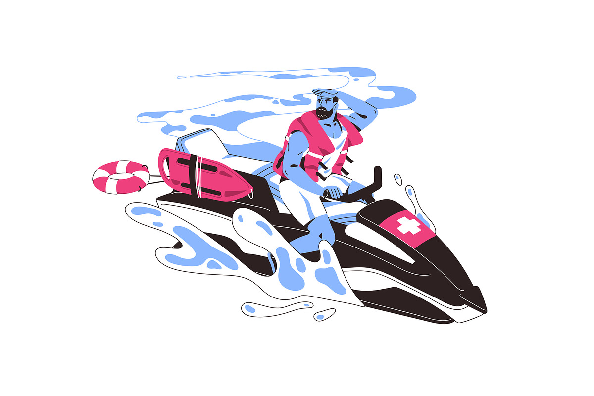 Lifeguard rescue people on water set, an Illustration by PaperTrident (Photo 9 of 15)