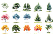 Watercolor Forest Trees Clipart, an Illustration by Designking (Thumbnail 2 of 5)