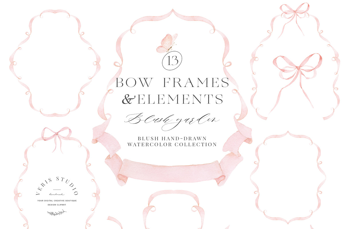 Blush Pink Watercolor Floral Bows, a Decorative Illustration by Veris Studio (Photo 10 of 15)