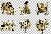 Daisy Flowers Cottagecore Girl Set, an Illustration by DreamCafeArt (Thumbnail 3 of 6)