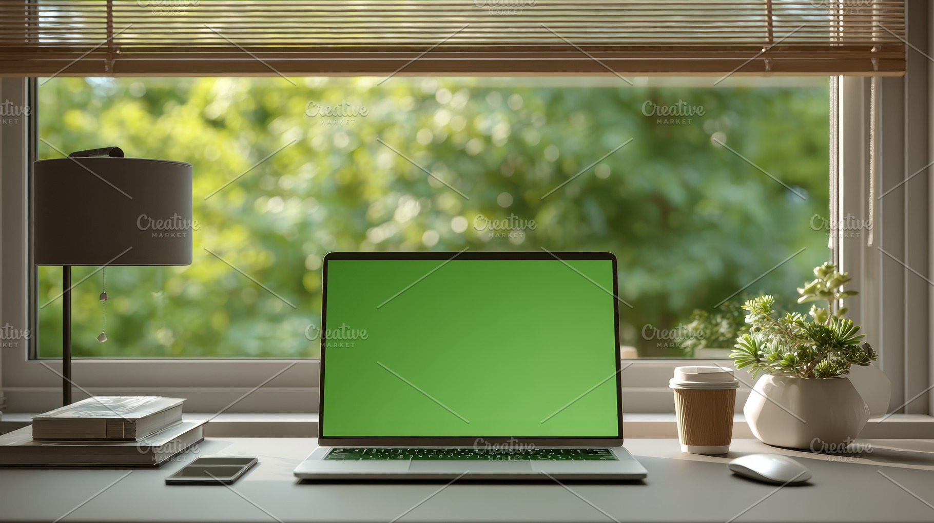 Laptop Green Screen Workspace Window, a Photo by Pixeness Studio