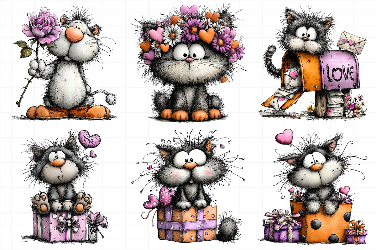 Watercolor Valentine Cat Clipart, an Illustration by Daily.Designs (Photo 3 of 5)