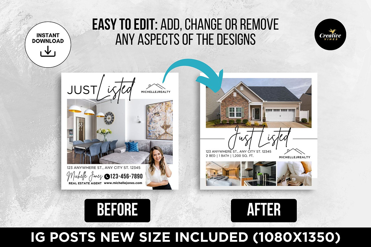 Just listed Instagram Posts Bundle, a Social Media Template by CreativeVinesStore (Photo 4 of 6)