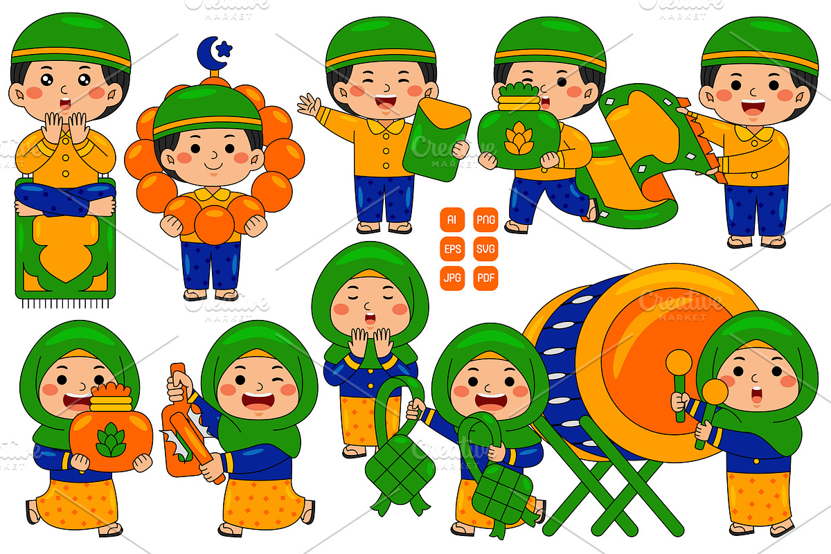Cheerful Children Muslim Ramadan #01, a Person Illustration by MEDZ