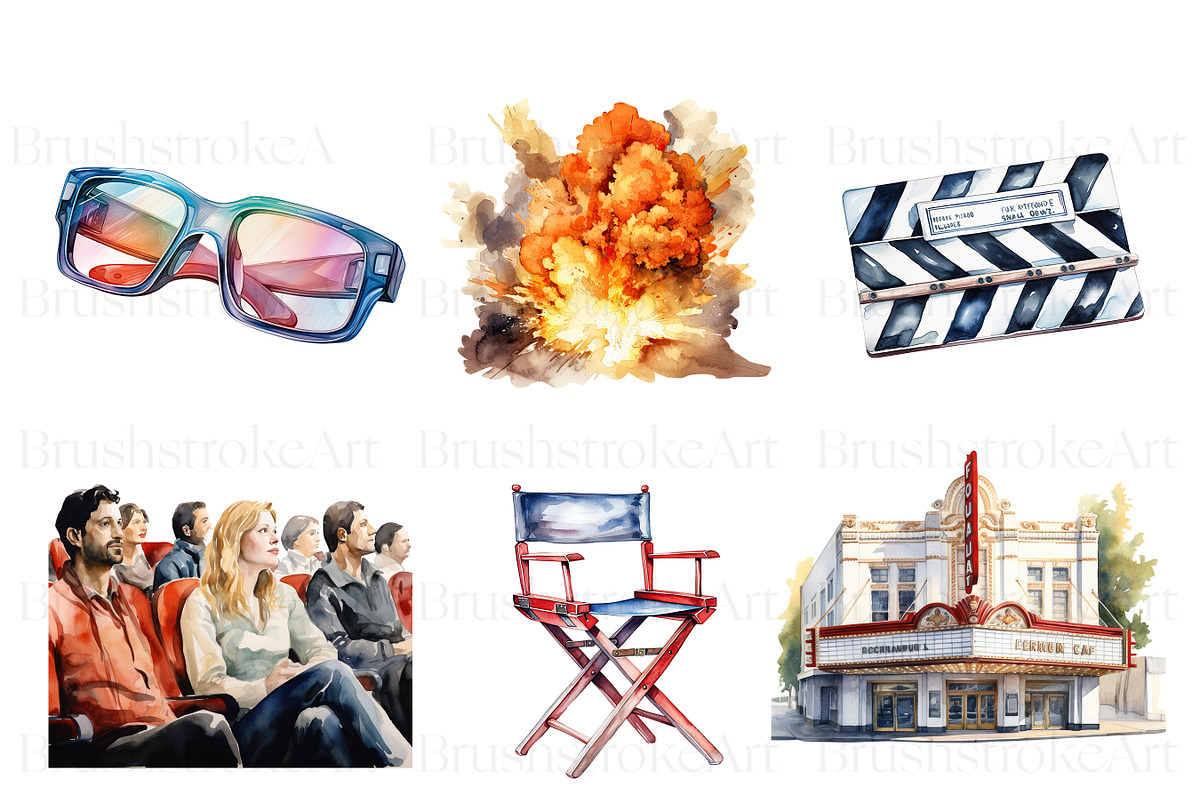 Watercolor Movie, Theatre, Popcorn, a Decorative Illustration by BrushstrokeArtGB (Photo 5 of 9)