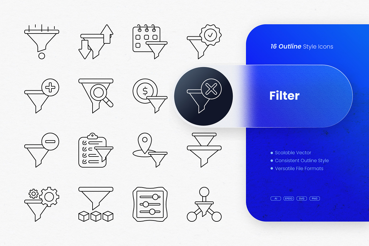 Filter Outline Icons, an Outline Icon by cidcud_graphic