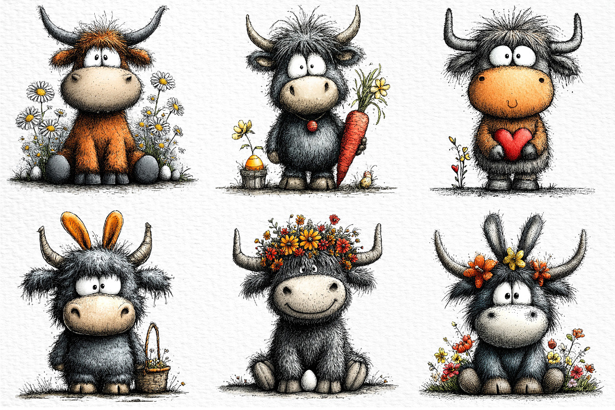 Whimsical Easter Highland Cow PNG, an Illustration by Craft Nest (Photo 4 of 11)