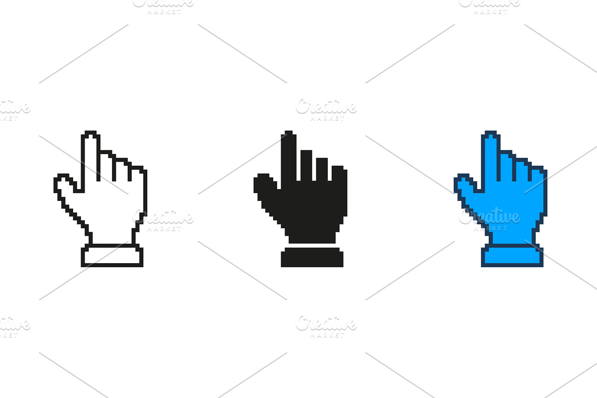 Pixelated Hand Cursor Icon Set, an Object Illustration by Gentle Studio
