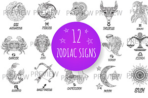 12 Zodiac signs,Sun and Moon