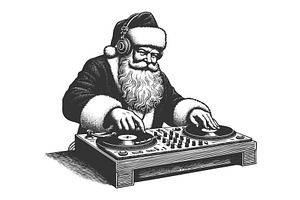 DJ Santa Claus spinning records at, an Illustration by AlexArt
