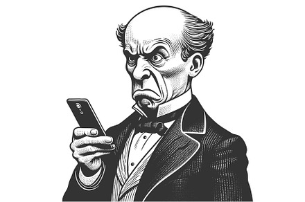 Funny Man Looking at Smartphone, a Person Illustration by AlexArt