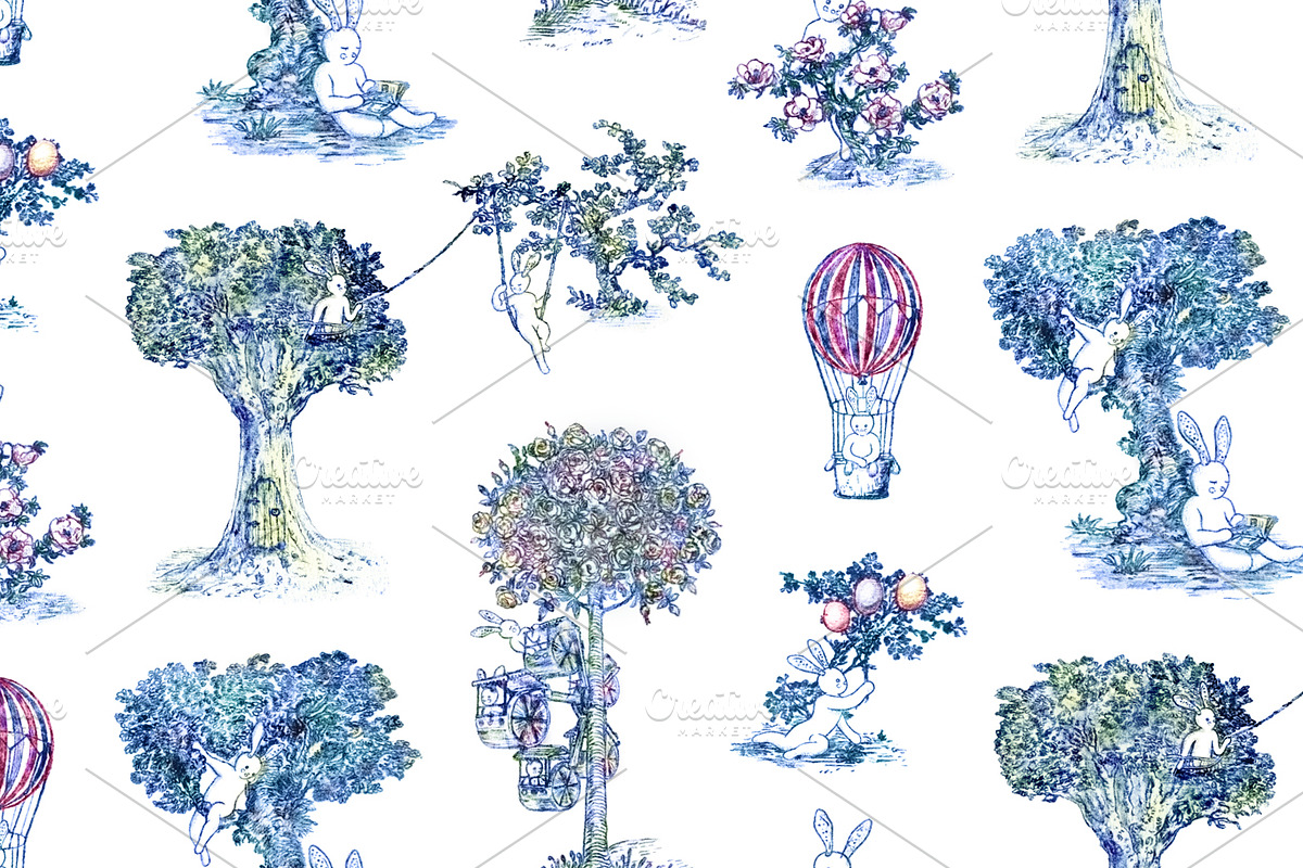 Toile de Jouy - Fairytale bunnies, a Pattern Graphic by YvY (Photo 2 of 5)
