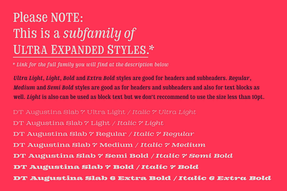 DT Augustina Slab 7 Subfamily, a Slab Serif Font by Deveze Type Foundry (Photo 2 of 31)
