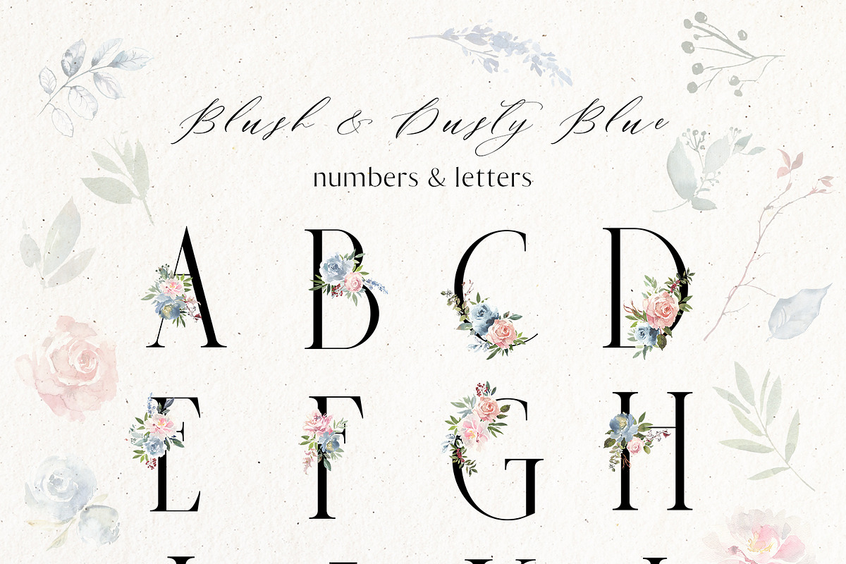 Blush & Dusty Blue Floral Clipart, a Decorative Illustration by whiteheartdesign (Photo 4 of 11)