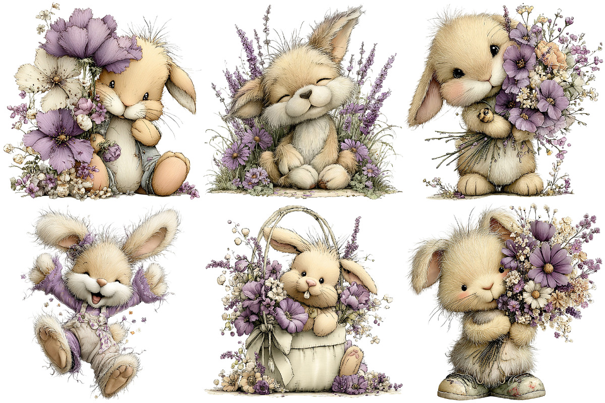 Whimsical Bunny Clipart, an Illustration by Pixels.Craft (Photo 5 of 5)
