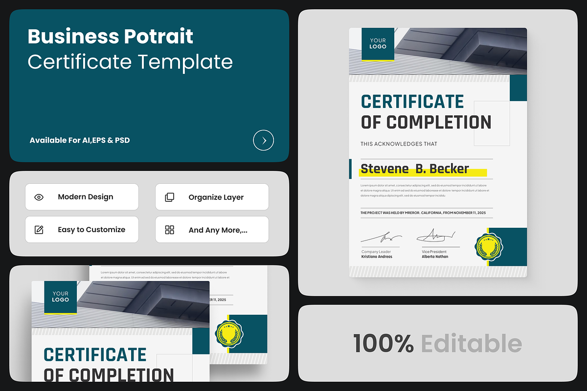 Business Potrait Certificate, a Stationery Template by Annora Studio (Photo 1 of 5)