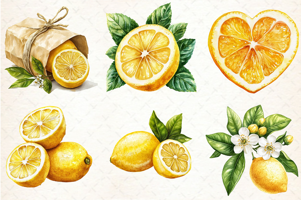 Watercolor Lemon Bundle Clipart, an Illustration by Libby Wishes (Photo 3 of 5)