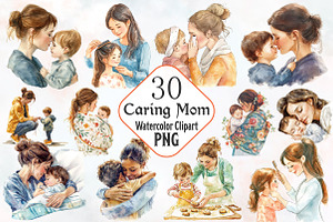 caring mom Watercolor clipart, a Seasonal Illustration by RobertsArt