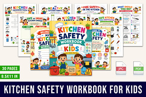 Kitchen Safety Workbook for Kids, a Stationery Template by Designmela01
