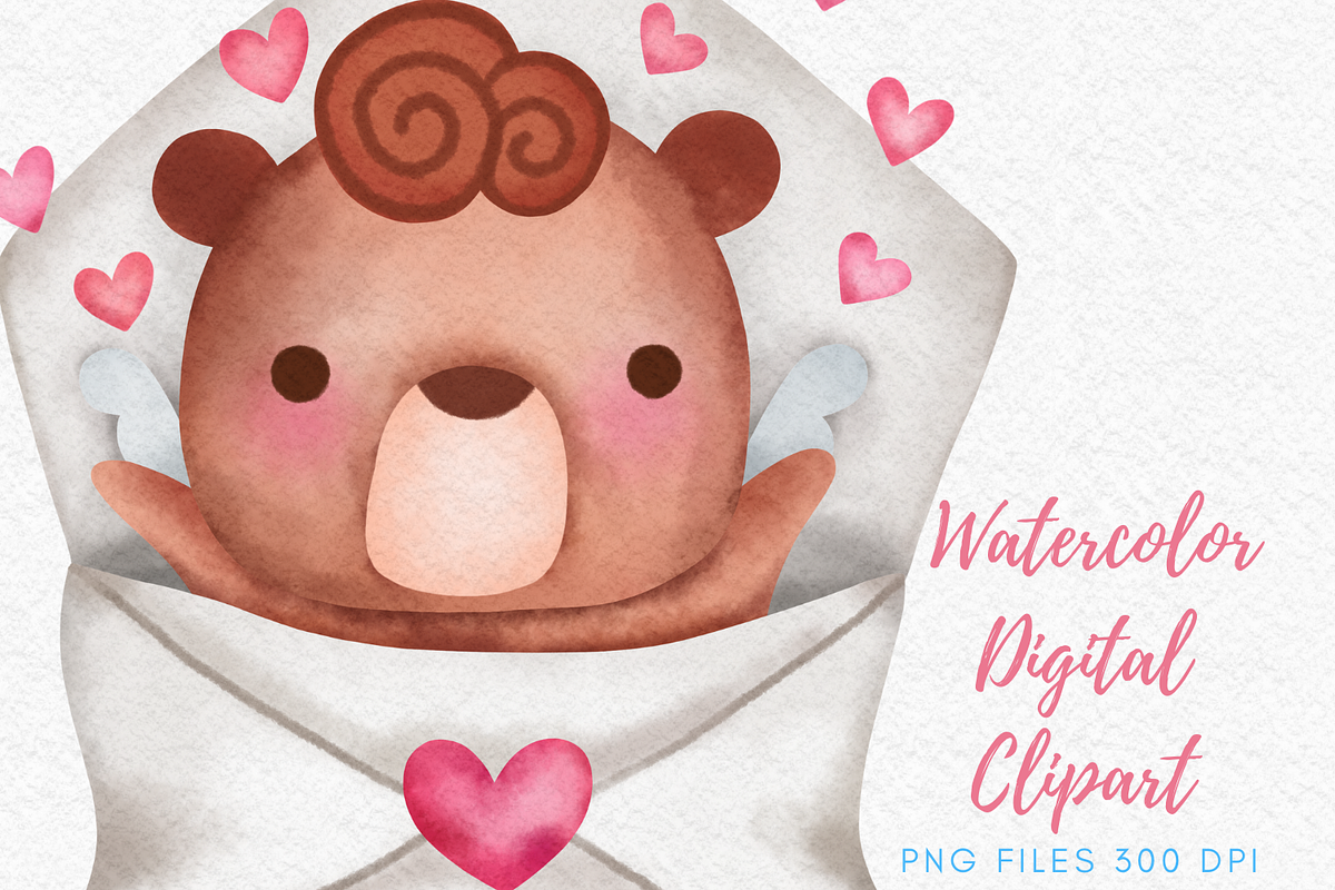 Cupid bear watercolor clipart, an Illustration by AkiraVilla (Photo 4 of 13)
