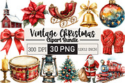 Vintage Christmas Clipart Bundle, an Illustration by Black Bird Studio (Thumbnail 1 of 6)