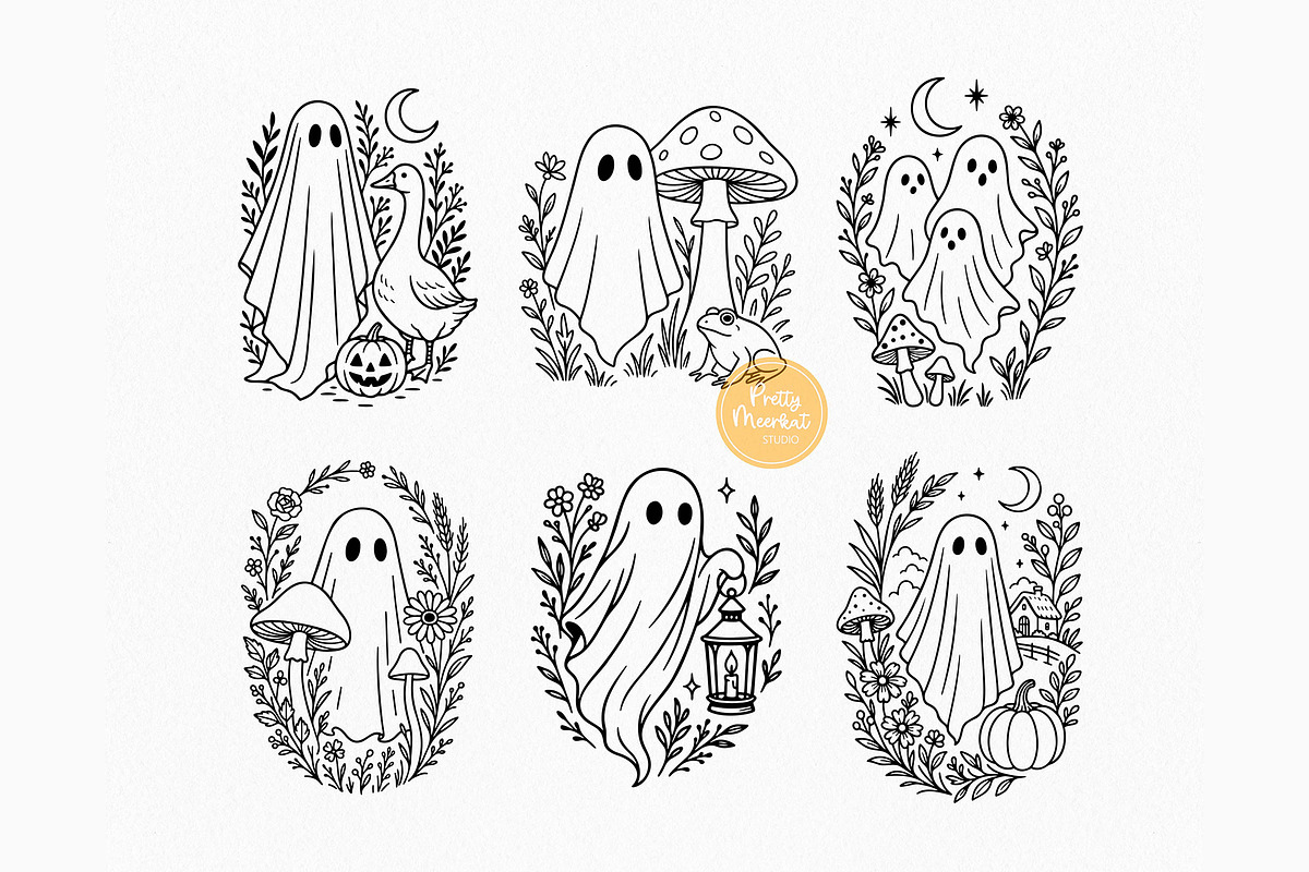 Cottagecore Ghosts, Halloween Bundle, a Seasonal Illustration by Pretty Meerkat (Photo 5 of 7)