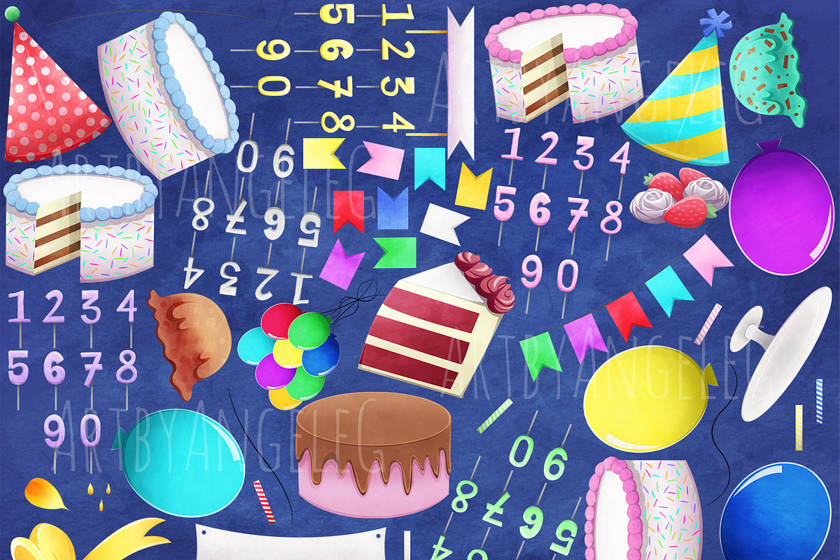 Happy Birthday PNG Clipart Set, a Decorative Illustration by Art by Angele G (Photo 3 of 8)