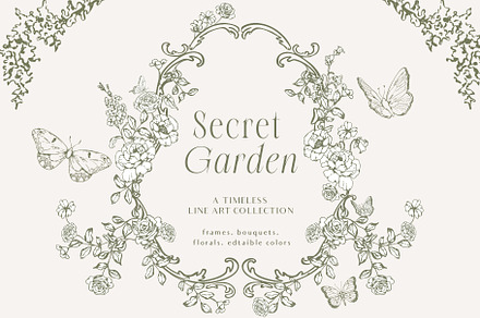 Rococco victorian floral line art