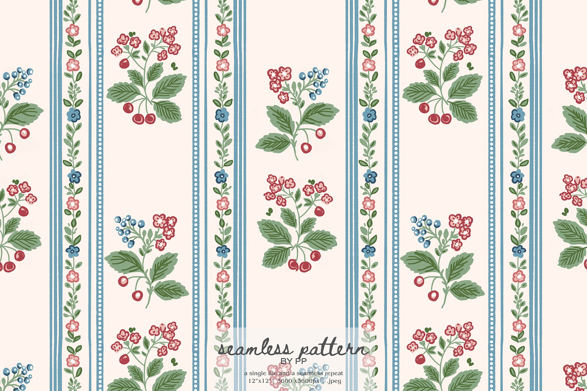 berry stripe seamless pattern, a Pattern Graphic by Pink Studio Art (Photo 1 of 4)