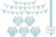 Blue Mint Owls and Patterns, an Animal Illustration by Amanda Ilkov (Thumbnail 2 of 3)