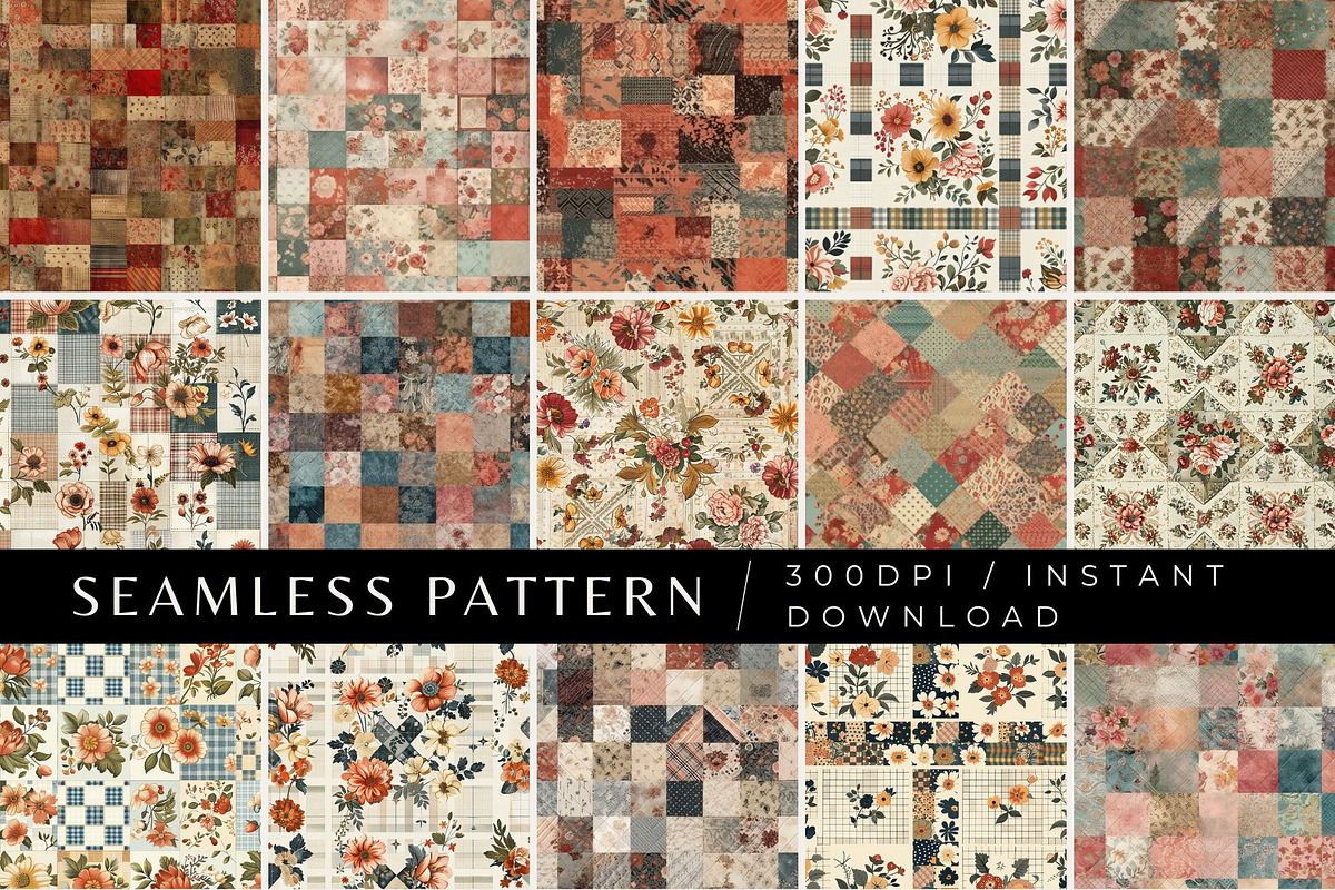 10 Cozy Quilt Seamless Patterns, a Pattern Graphic by Inknfolly