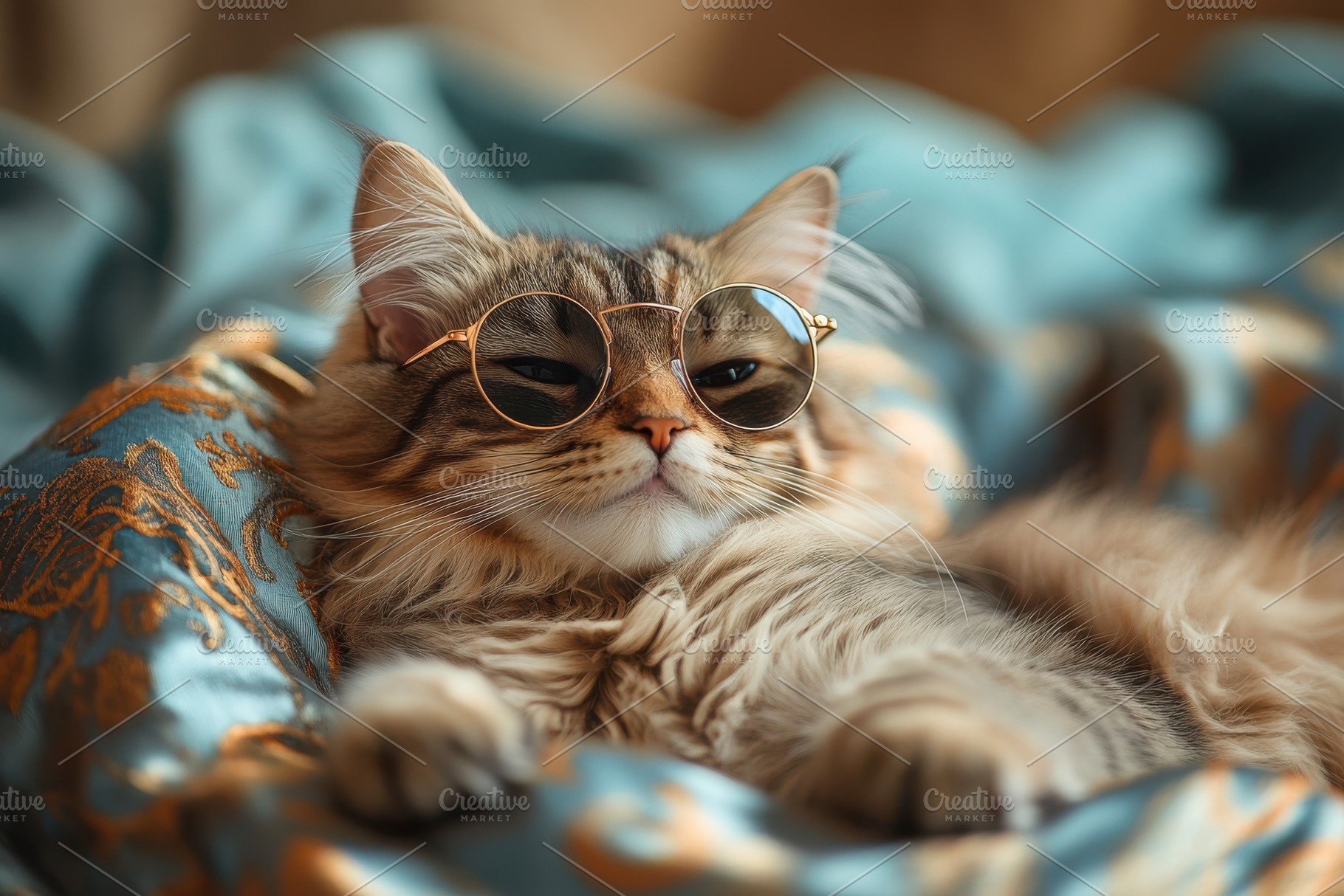 Cool Cat Wearing Round Sunglasses Re, an Animal Photo by Pixeness Studio
